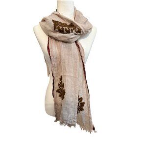 Linen and Brown Floral 100% Linen Altea Scarf NWOT 22X64